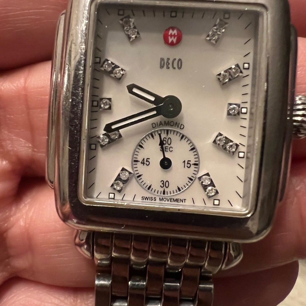 Michele Silver Deco Watch with Diamond Details